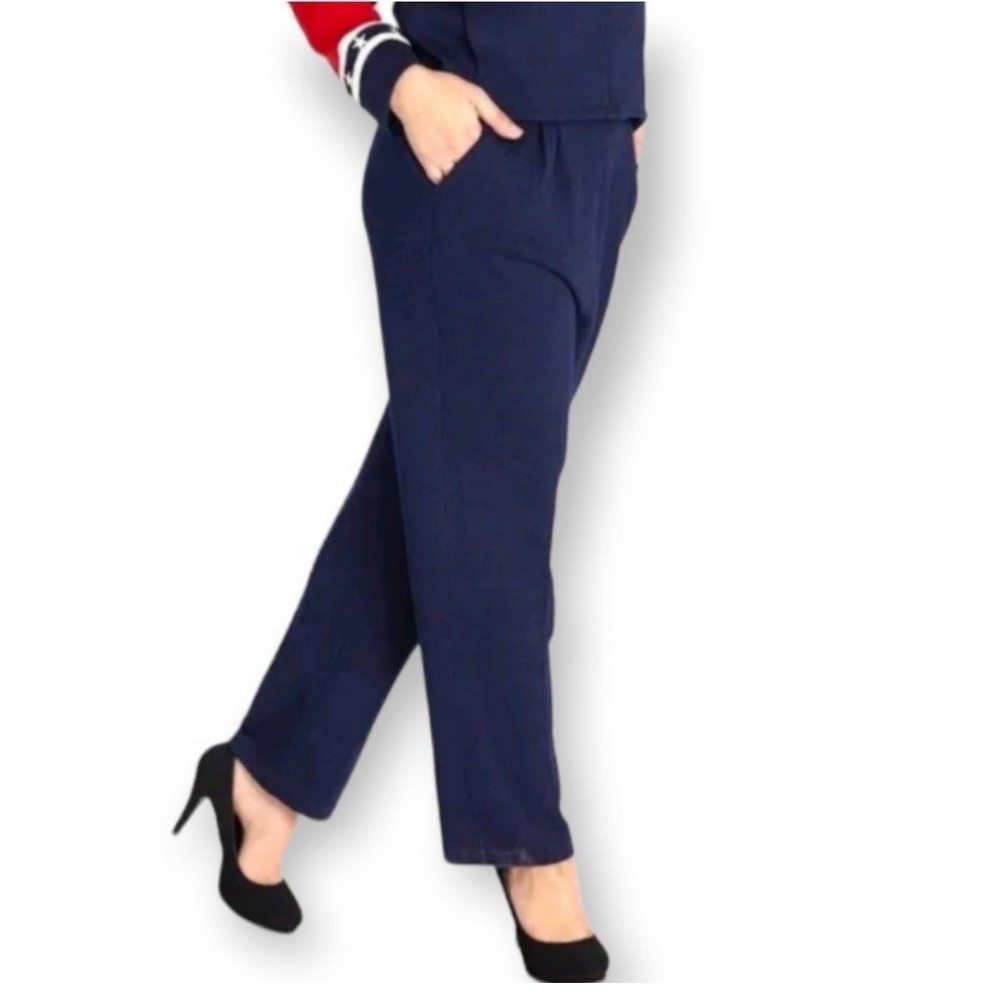 St. John Pull On Flat Front Dress Pants Navy Size Medium Nwot